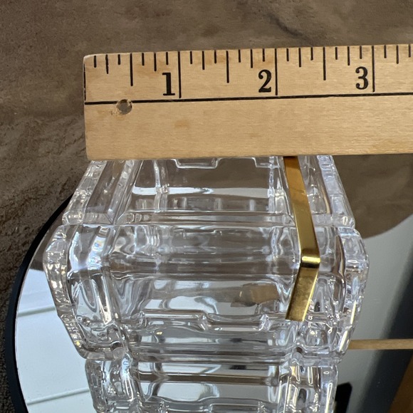 Vintage Glass Cut Jewelry Trinket Box With Gold Bow On Top. Made in Italy - Picture 2 of 6